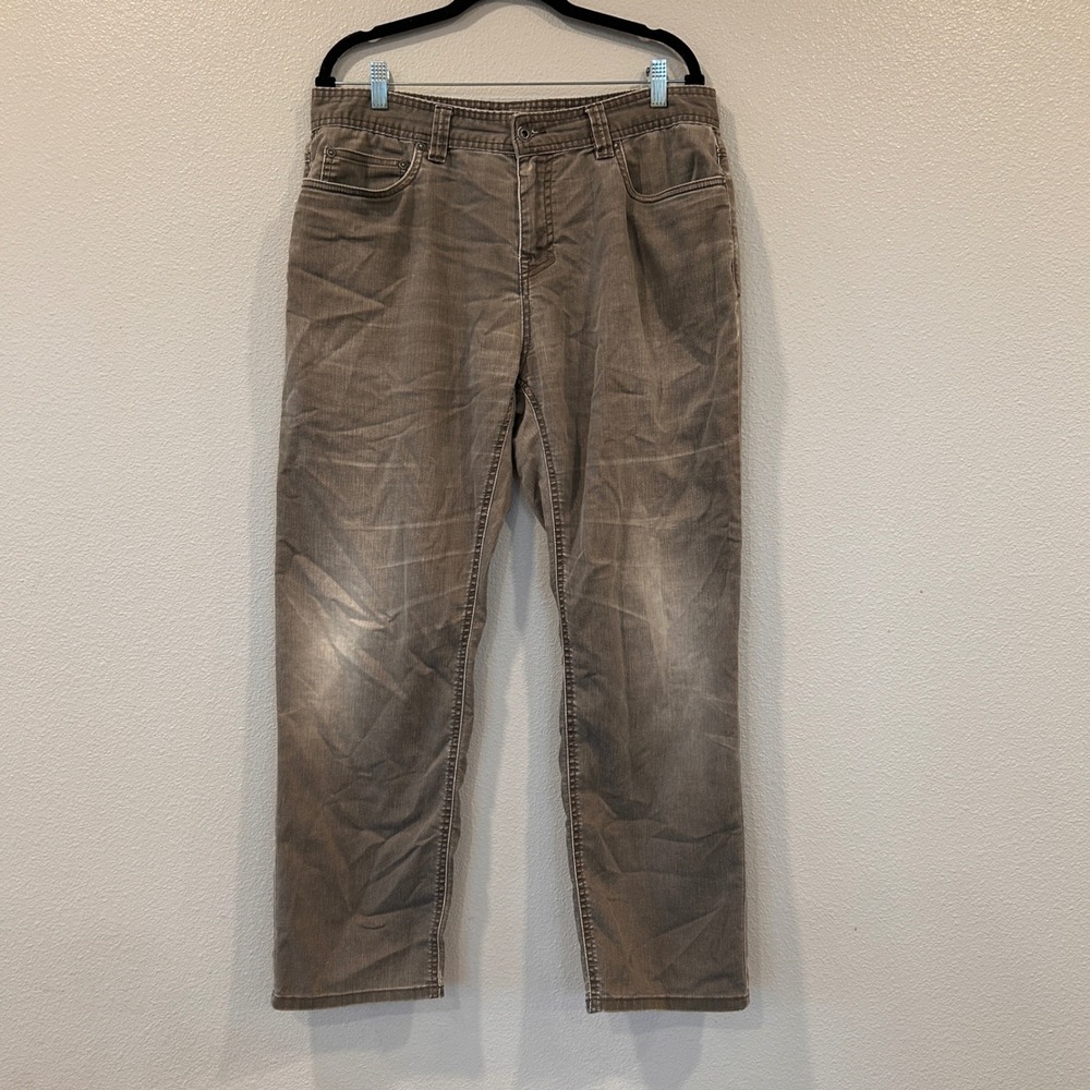 prAna Mens Slim Fit Organic Cotton Blend Stretch Pants Brown Gray 34x30